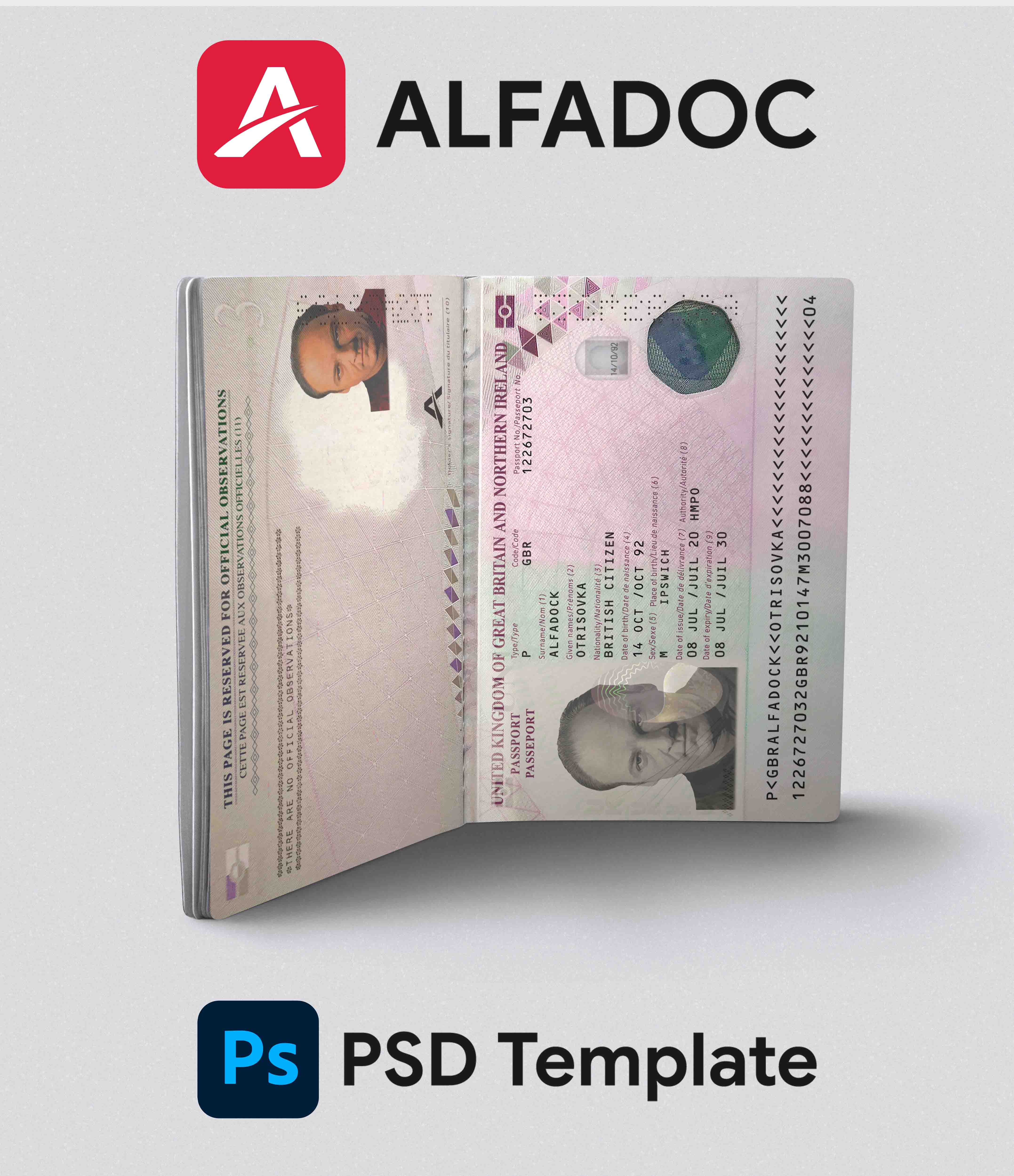 United Kingdom Passport 2020+ PSD Template