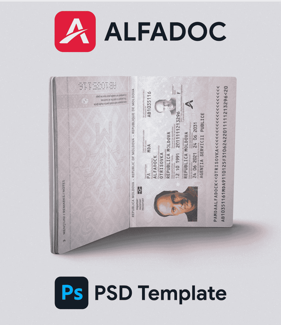 Republic of Moldova Passport 2022+ PSD Template