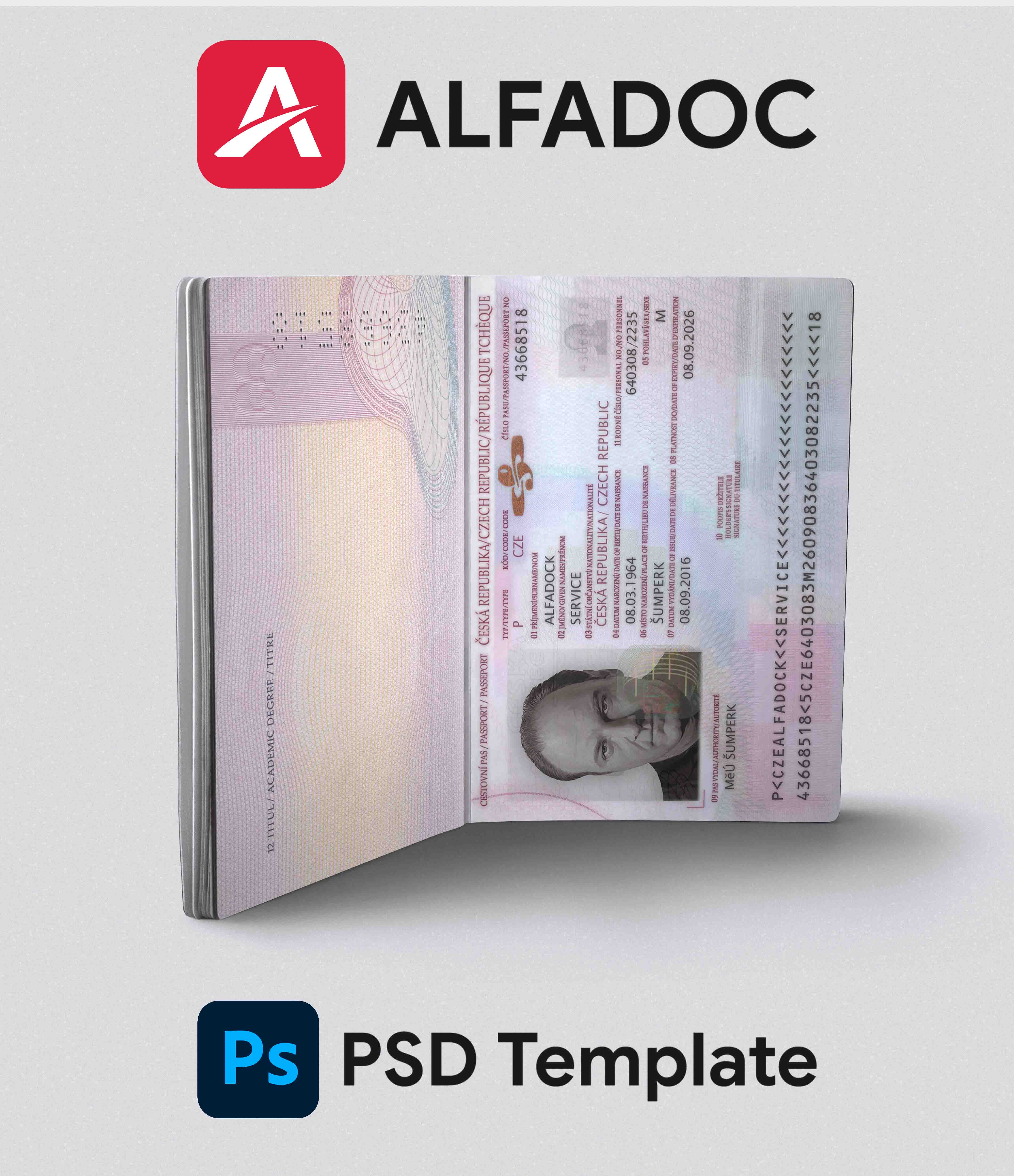 Czech Republic Passport PSD  Template