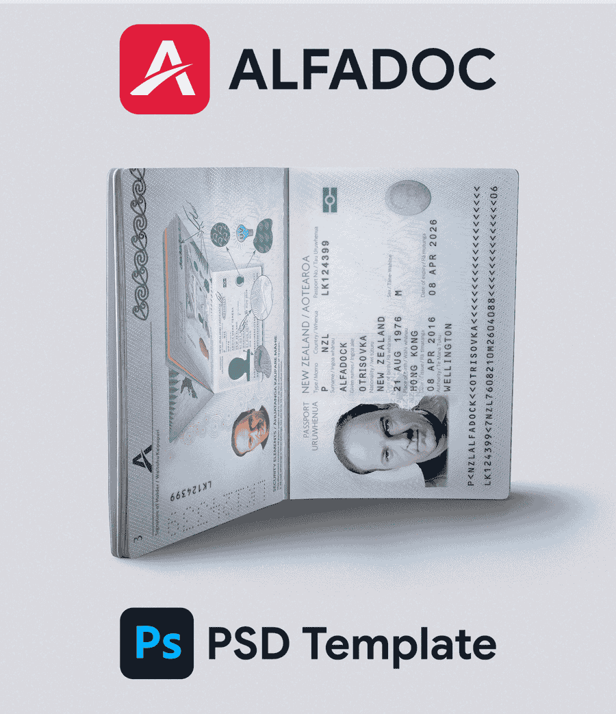 New Zealand Passport 2016+ PSD Template
