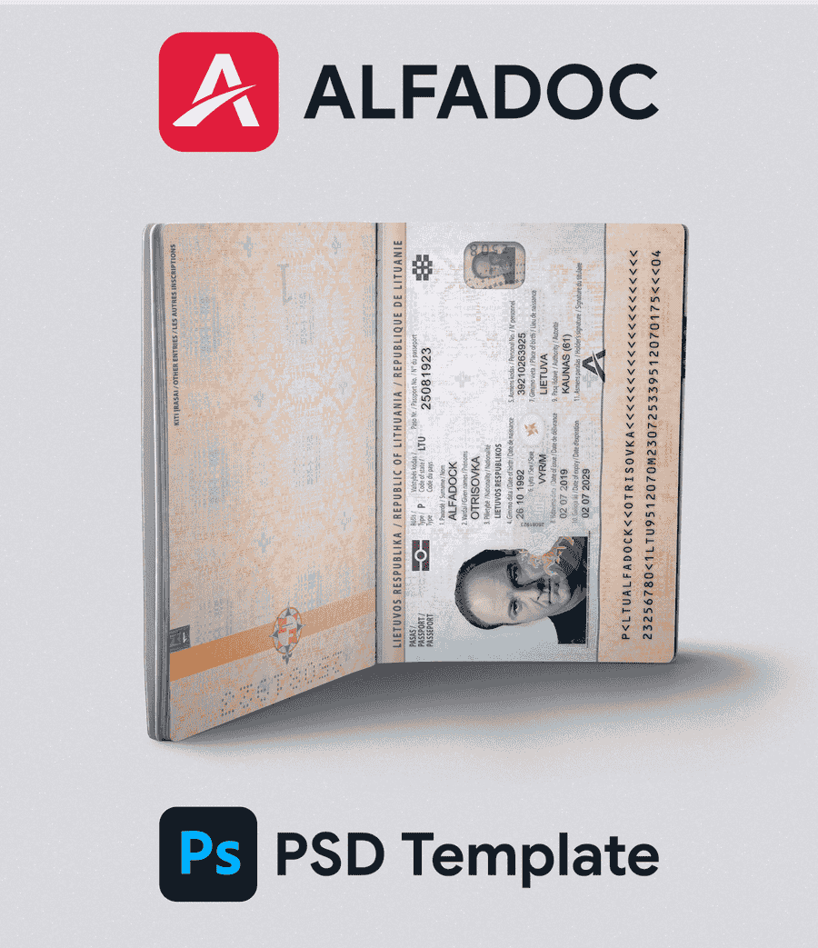 Lithuania Passport 2019+ PSD Template
