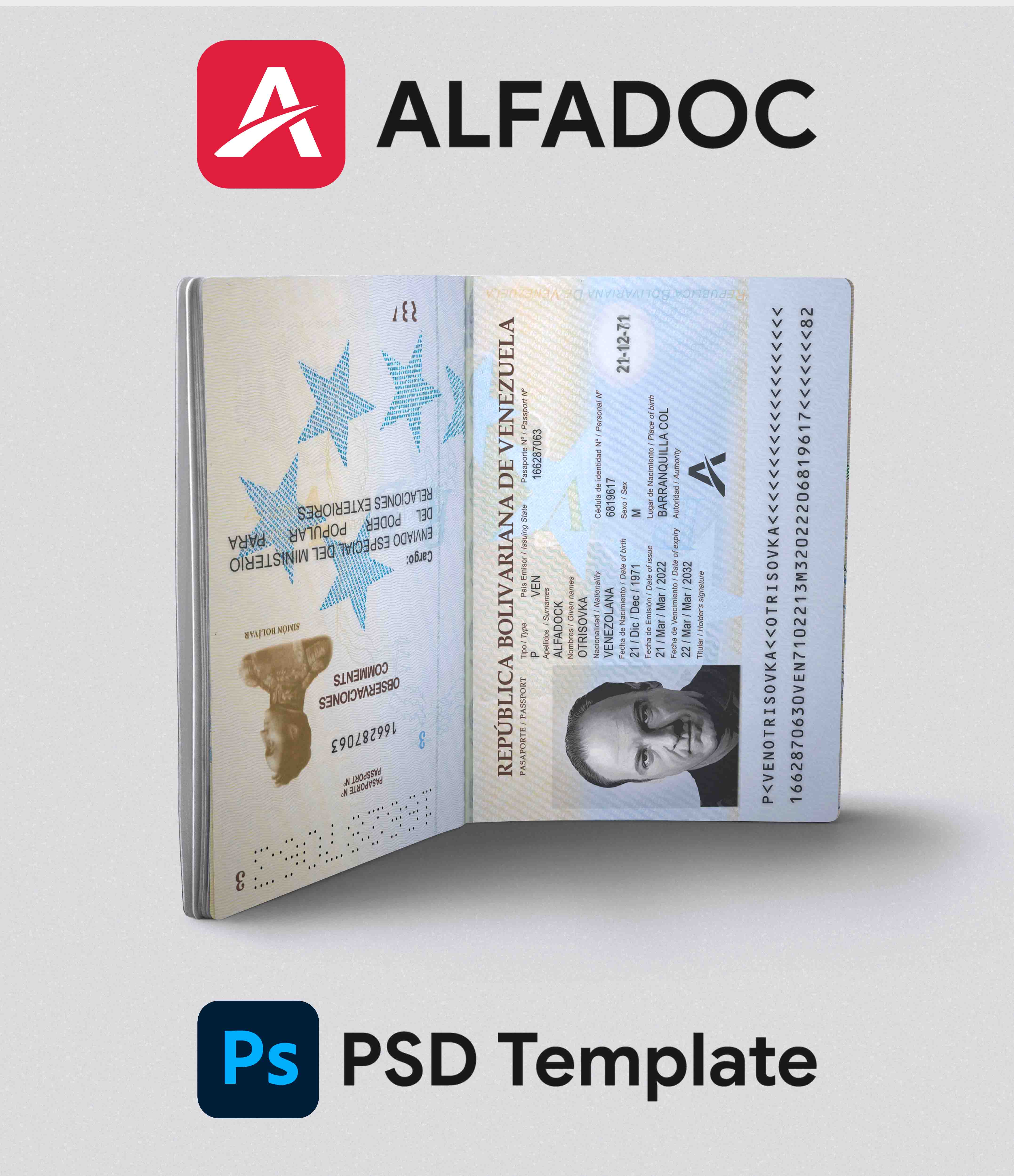 Bolivarian Republic of Venezuela Passport PSD Template