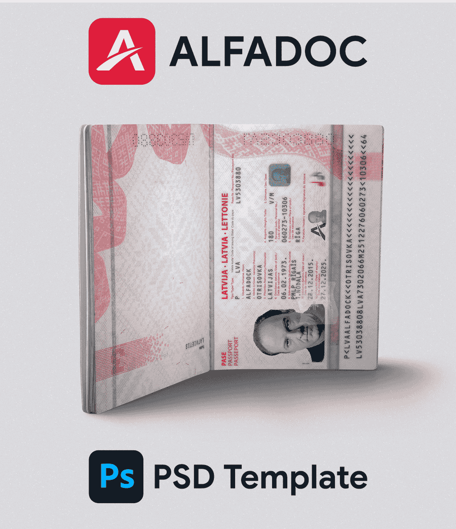 Latvia Passport 2015+ PSD Template