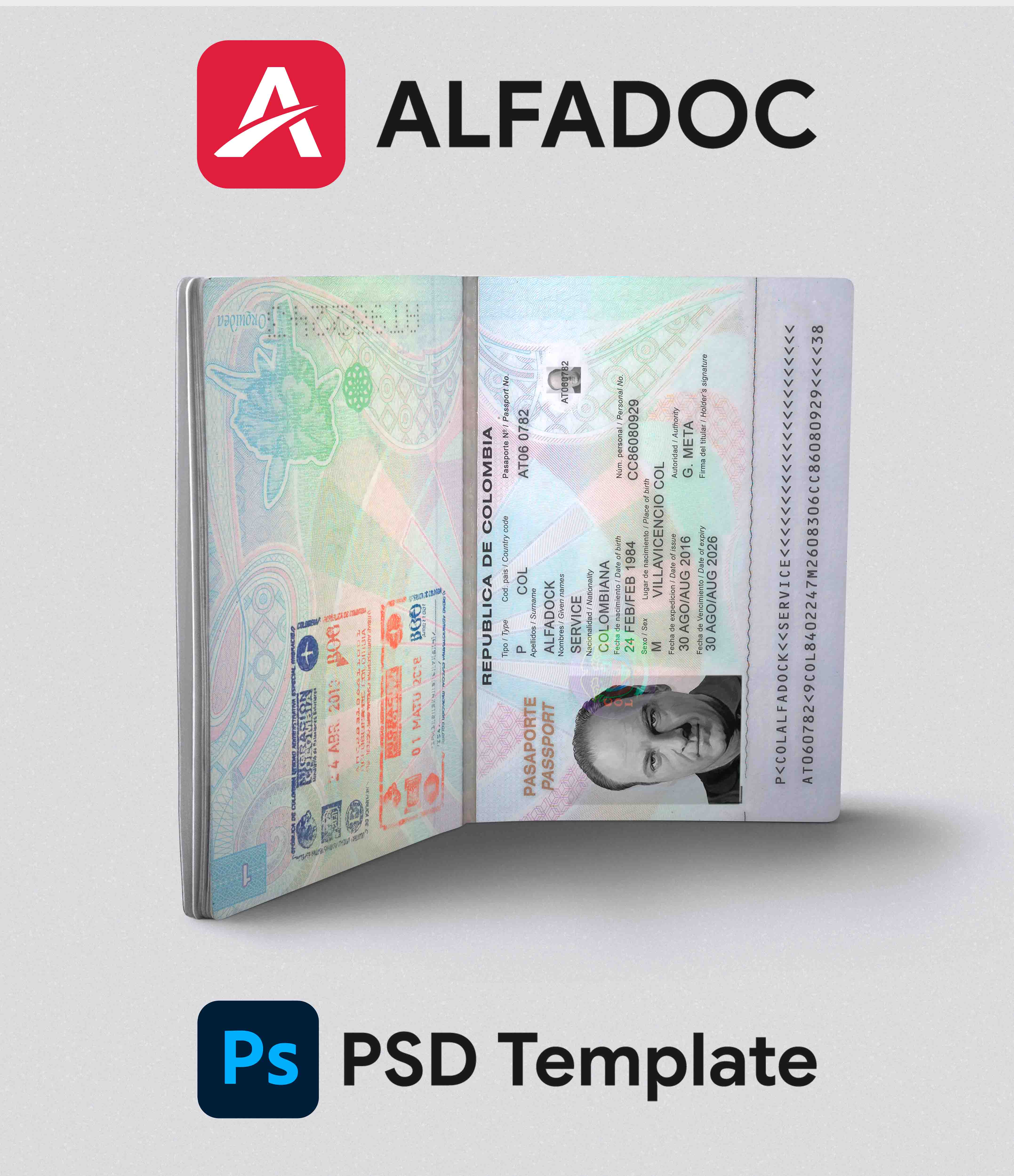 Colombia Passport PSD  Template