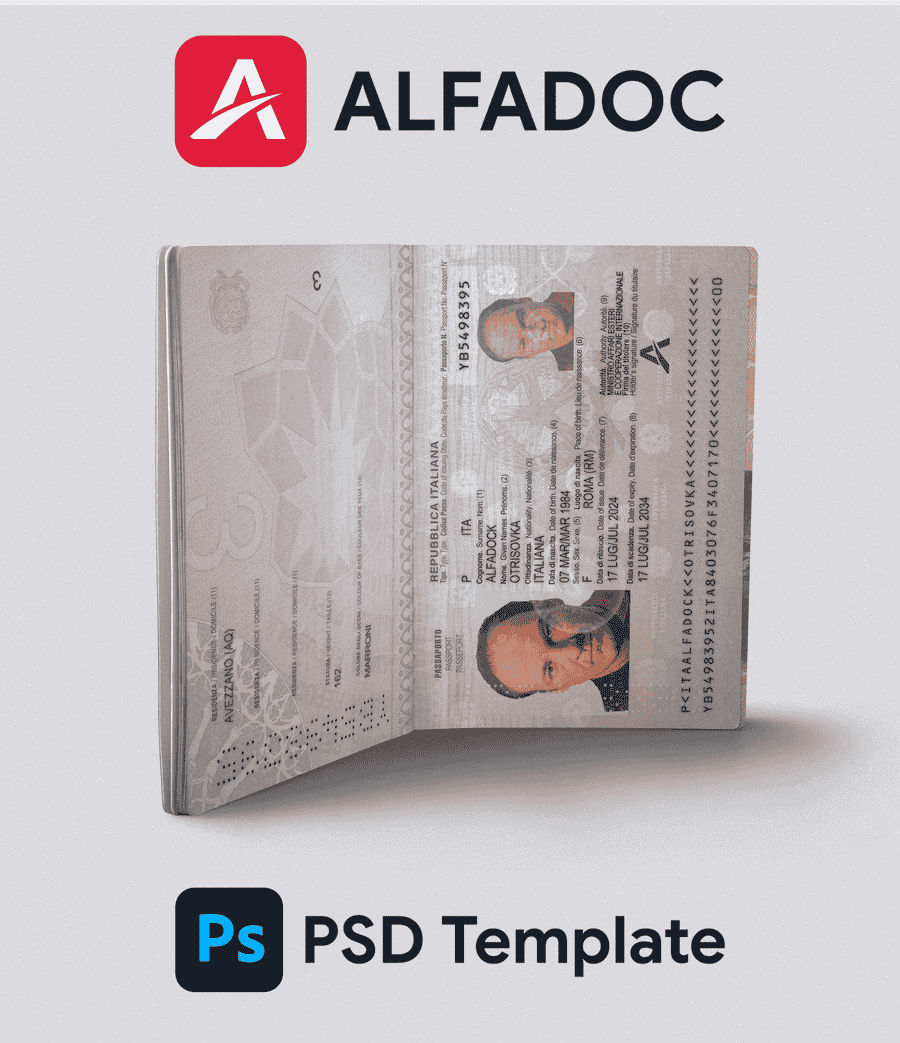Italy  Passport 2024+ PSD Template
