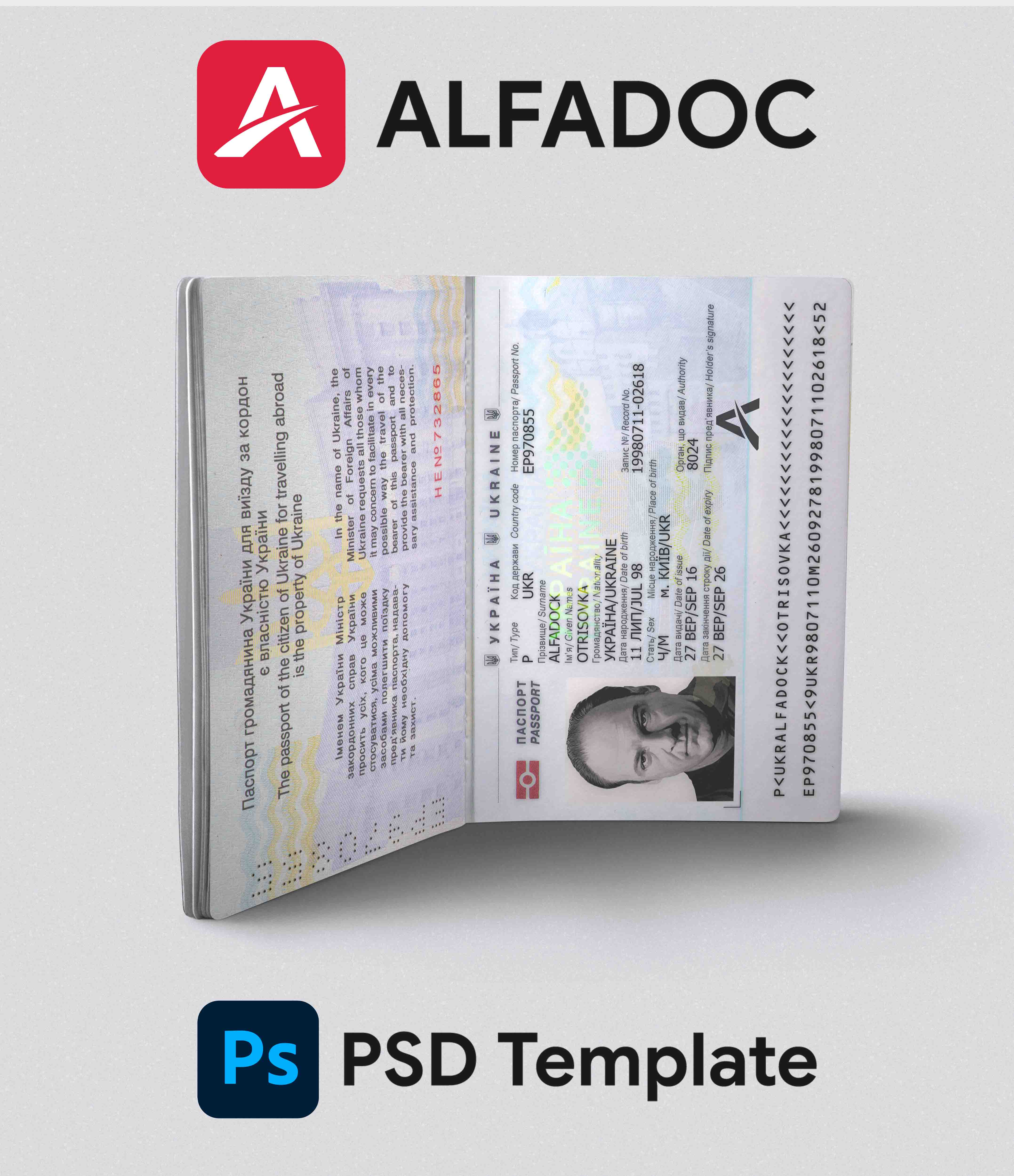 Ukraine Passport 2024+ PSD Template