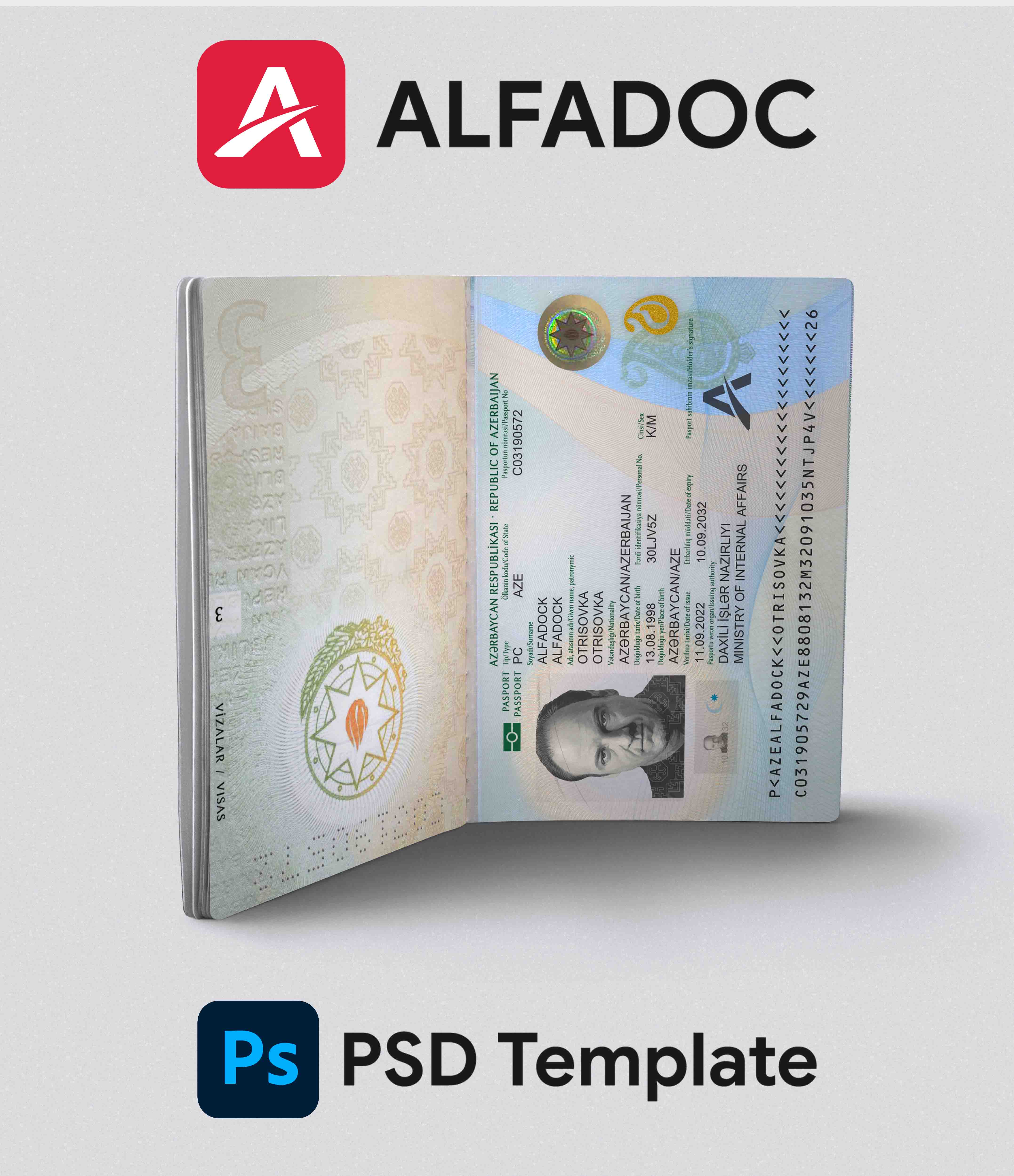 Azerbaijan  Passport PSD Template