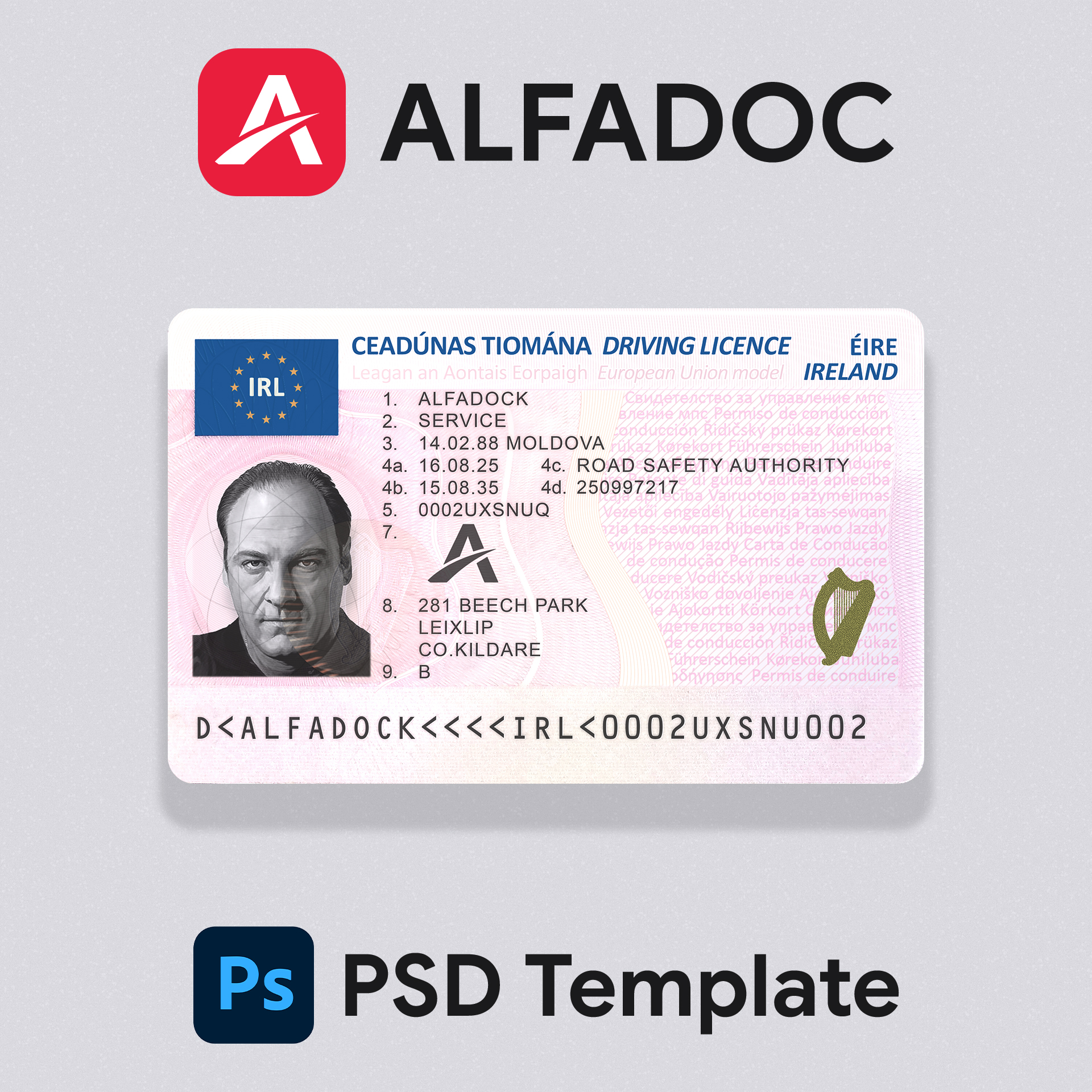 Ireland DL Card PSD Template