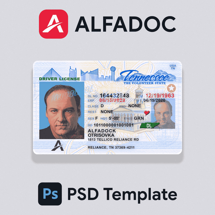 United States - Tennessee DL Card PSD Template