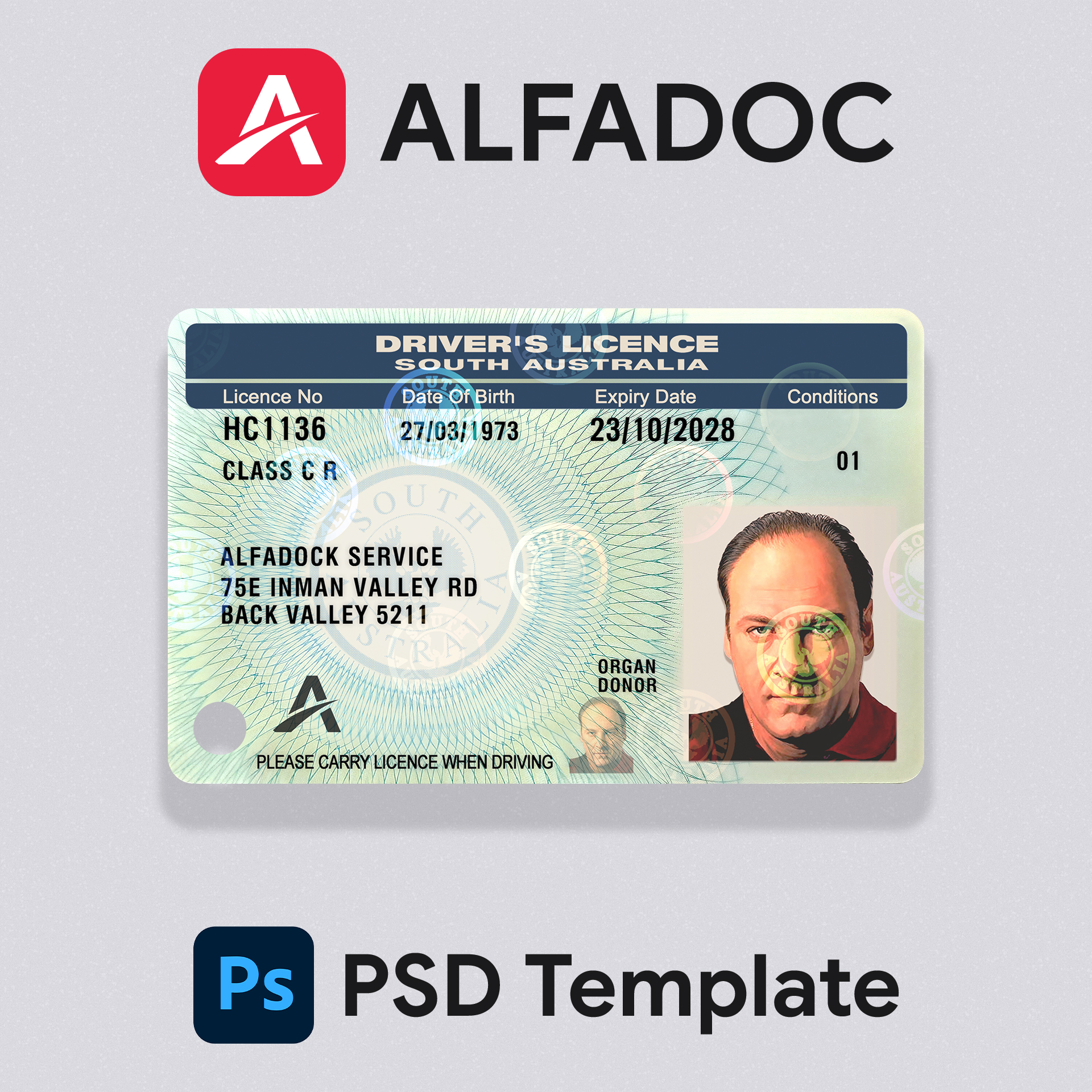 Australia - South Australia DL Card PSD Template