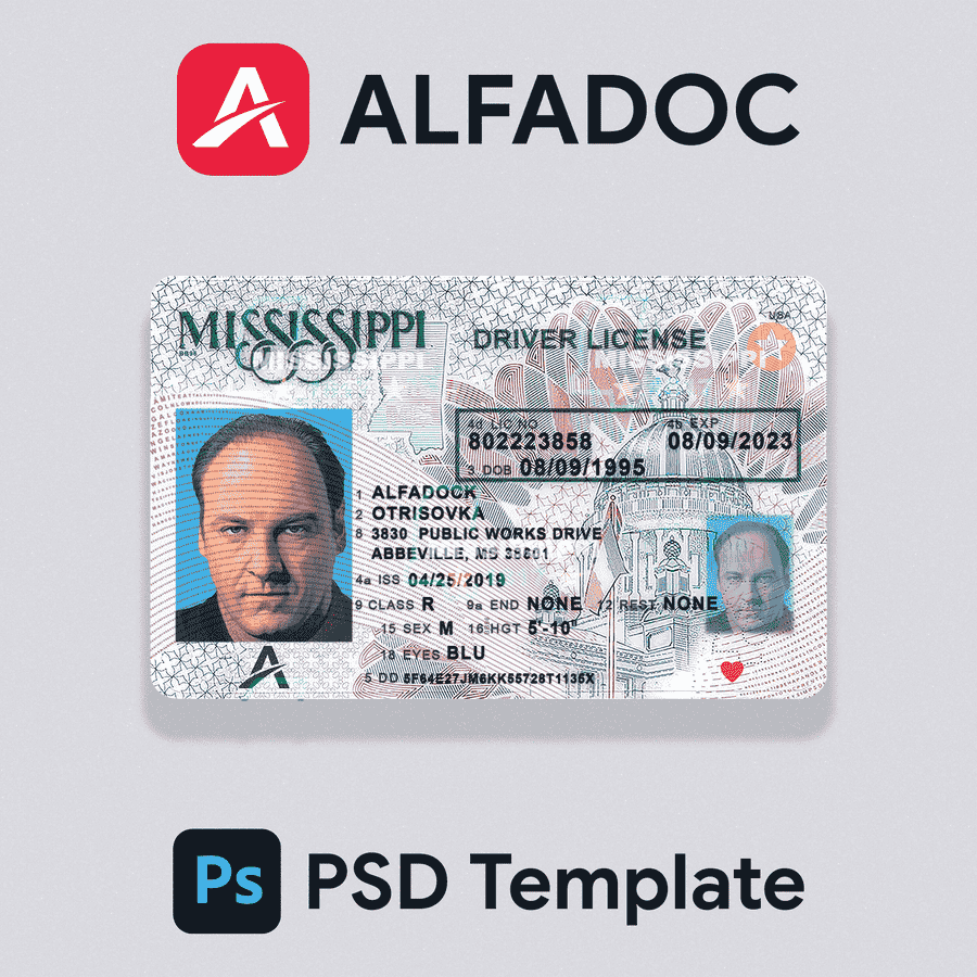 United States - Mississippi DL Card  PSD Template