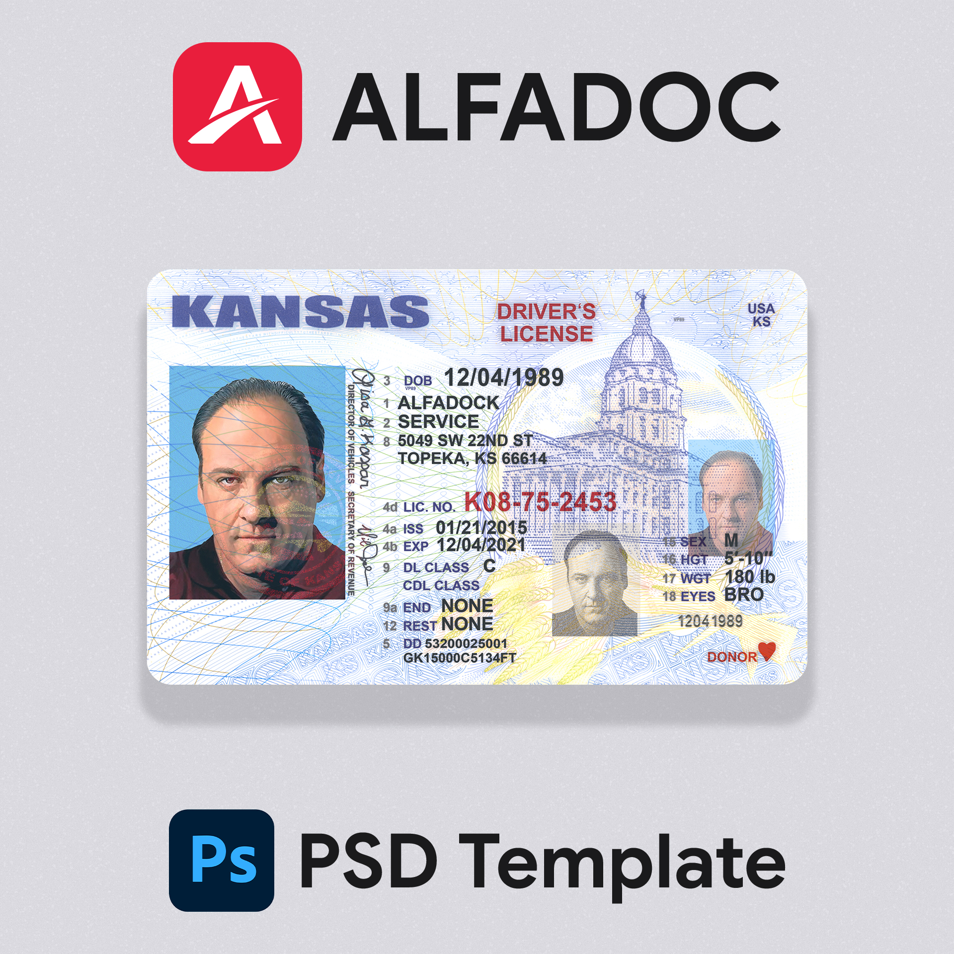 United States - Kansas  DL Card 2012+ PSD Template