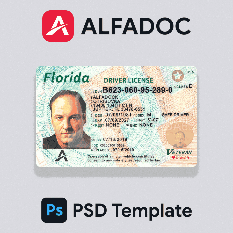 United States - Florida DL Card 2017+ PSD Template