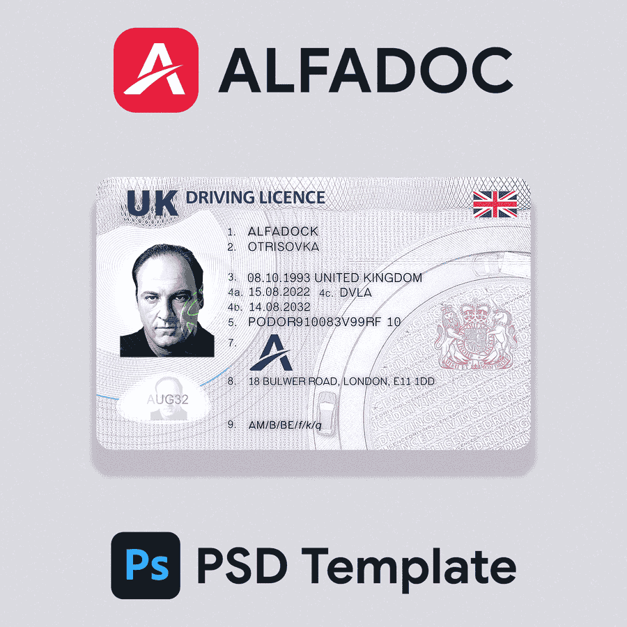 United Kingdom DL Card 2022+ PSD Template