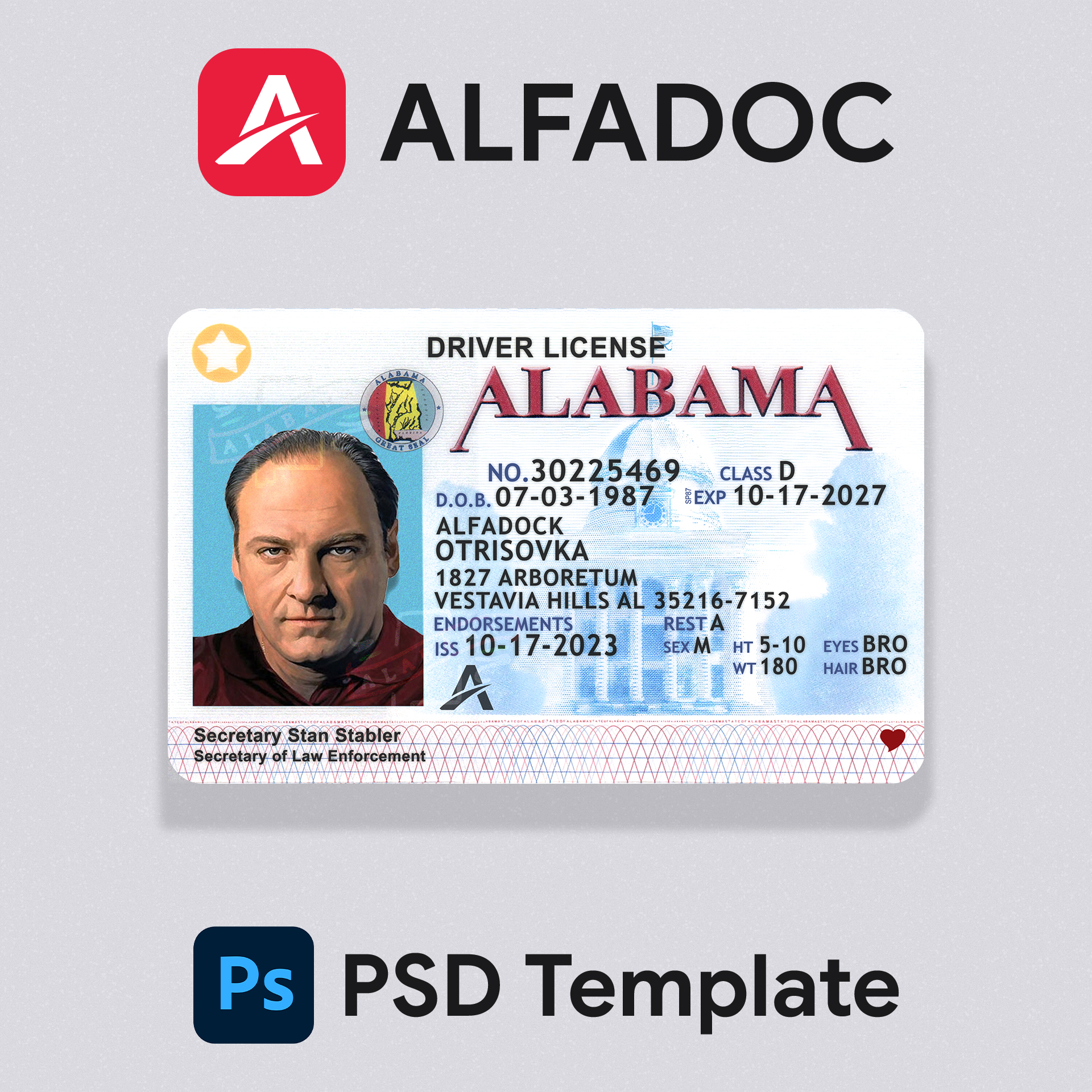 United States - Alabama DL Card PSD Template
