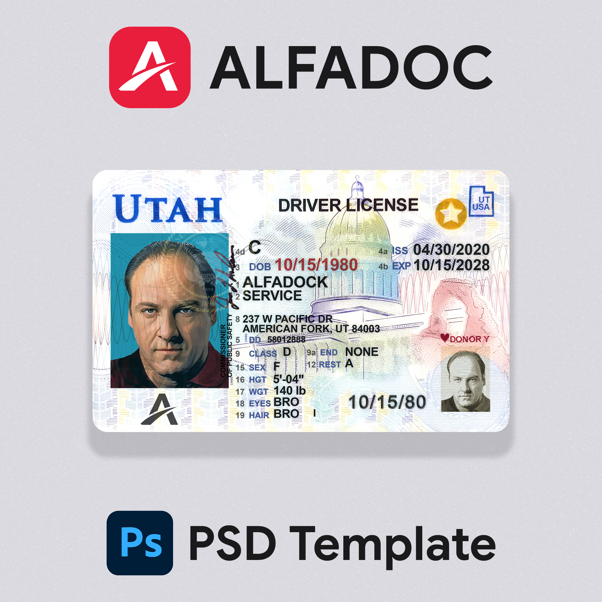 United States - Utah DL Card  PSD Template