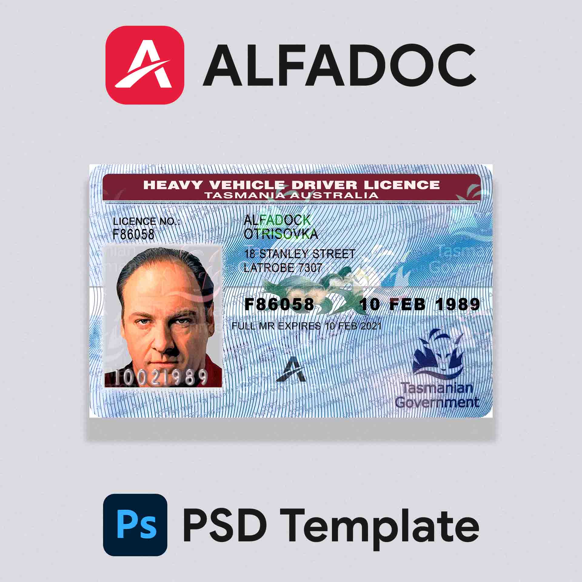 Australia - Tasmania Heavy Vehicle DL Card 2016+ PSD Template