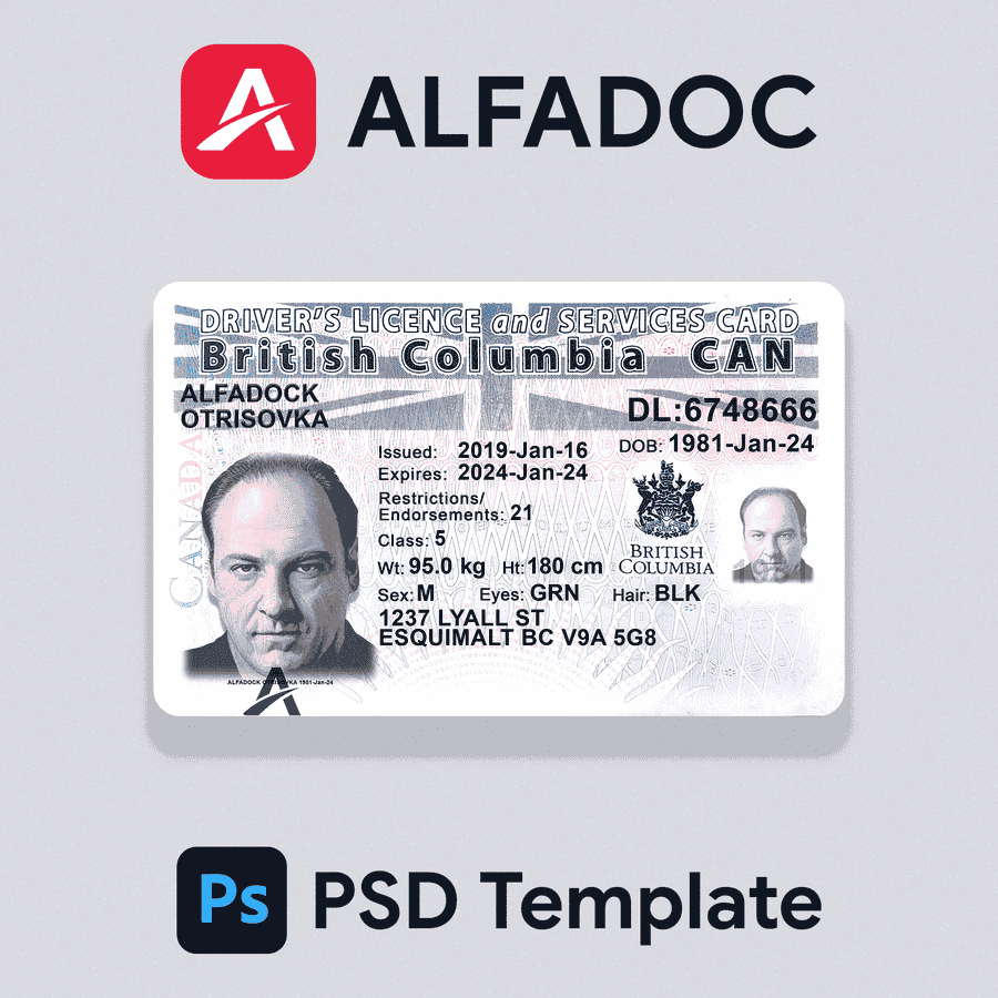 Canada - British Columbia ID Card and Services Card PSD Template