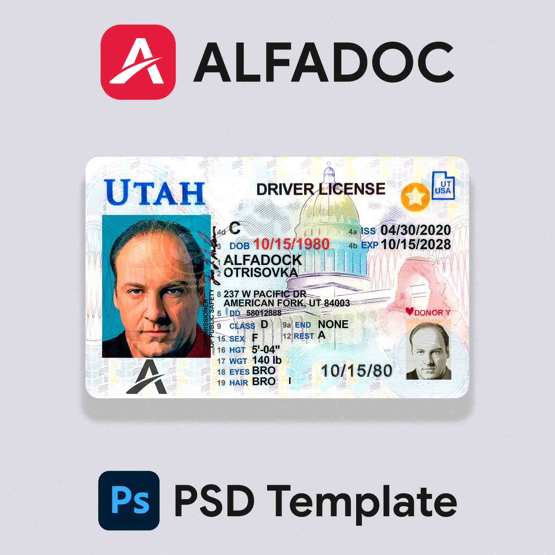 United States - Utah DL Card  PSD Template