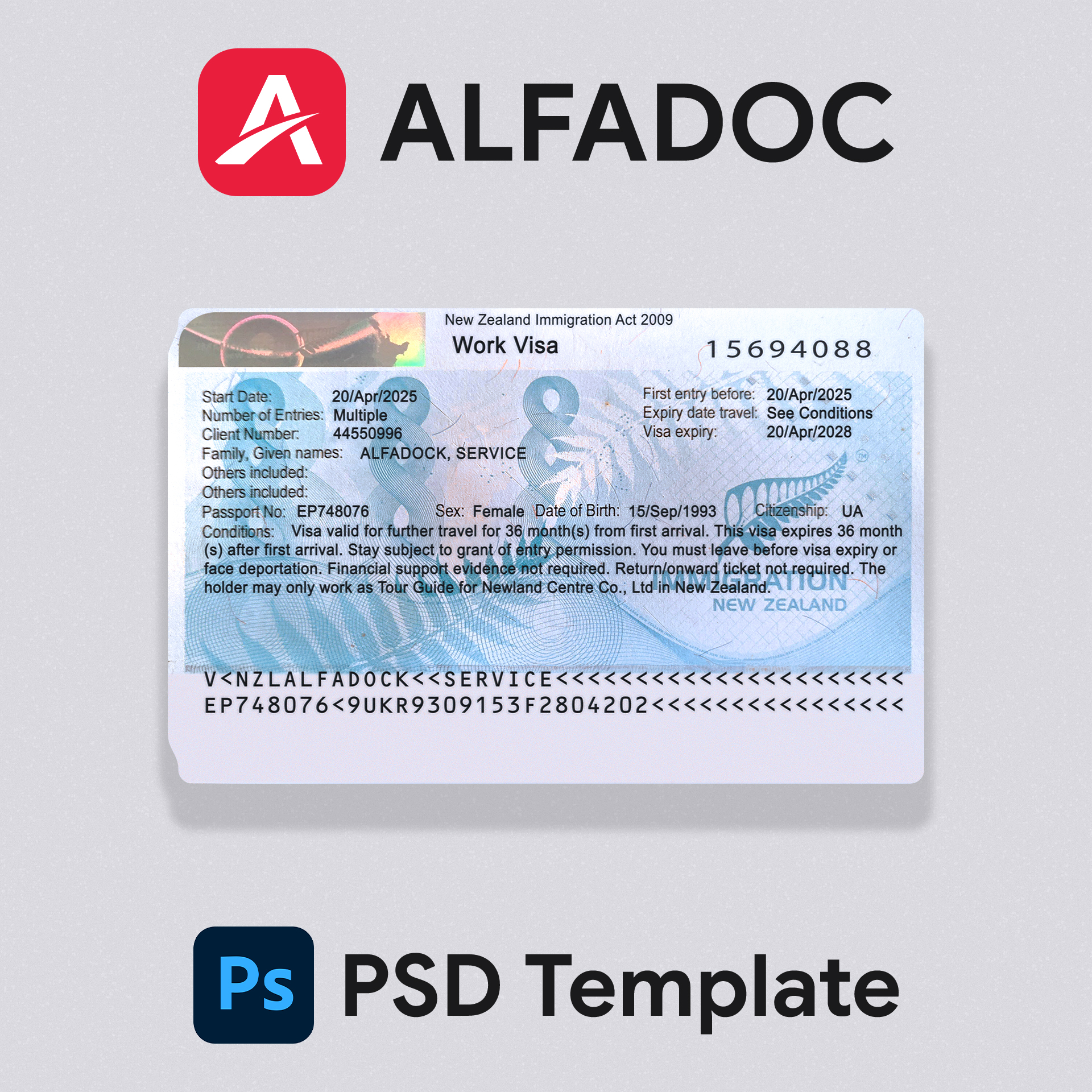 New Zealand- Visa  PSD Template